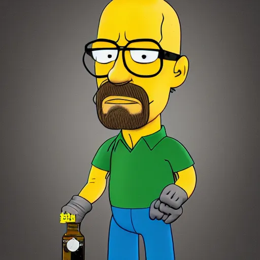 Prompt: walter white doing chemistry stuff in the simpsons, digital art, octane render