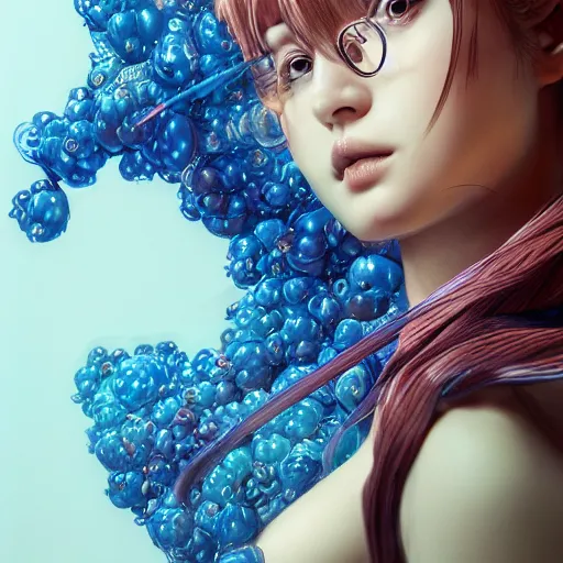 Image similar to the portrait of a blueberry that resembles an absurdly beautiful, graceful, elegant, sophisticated gravure idol, an ultrafine hyperdetailed illustration by kim jung gi, irakli nadar, intricate linework, bright colors, octopath traveler, final fantasy, unreal engine 5 highly rendered, global illumination, radiant light, detailed and intricate environment