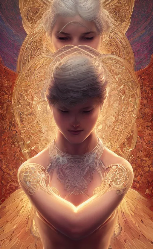 Prompt: symmetry!! portrait of beauty of heaven, intricate, elegant, highly detailed, digital painting, artstation, concept art, smooth, sharp focus, illustration, art by artgerm and ross tran and greg rutkowski and alphonse mucha, 8 k