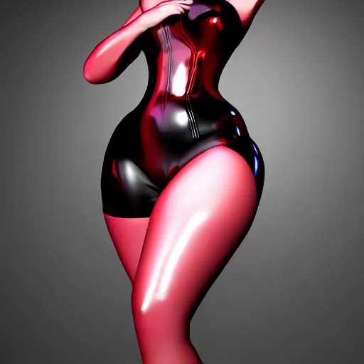 Image similar to a feminine curvy young hot succubus wearing a regal red-silver-gold-black latex-nylon outfit, dark eyeshadow, eyelashes, cgsociety, photorealistic, sublime-hyperadvanced-amorous ambience, 16k, smooth, sharp focus, trending on ArtStation, volumetric lighting, fully clothed, thin waist