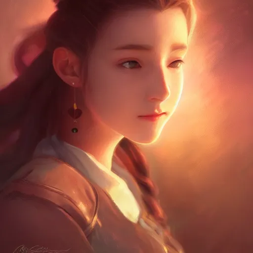 Prompt: Aerith Gainsborough portrait, atmospheric lighting, painted, intricate, volumetric lighting, beautiful, rich deep colors masterpiece, golden hour, sharp focus, ultra detailed, by Leesha Hannigan, Ross Tran, Thierry Doizon, Kai Carpenter,Ignacio Fernández Ríos