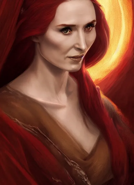 Image similar to melisandre, game of thrones, super highly detailed, professional digital painting, concept art, smooth, sharp focus, no blur, no dof, extreme illustration, unreal engine 5, photorealism, hd quality, 8 k resolution, cinema 4 d, 3 d, beautiful, cinematic, art by artgerm and greg rutkowski and alphonse mucha and loish and wlop