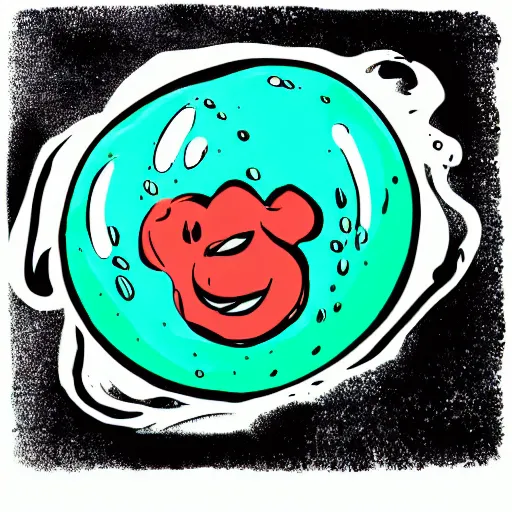 Prompt: sad ball with ink colorful drops around it, high quality, cartoony,