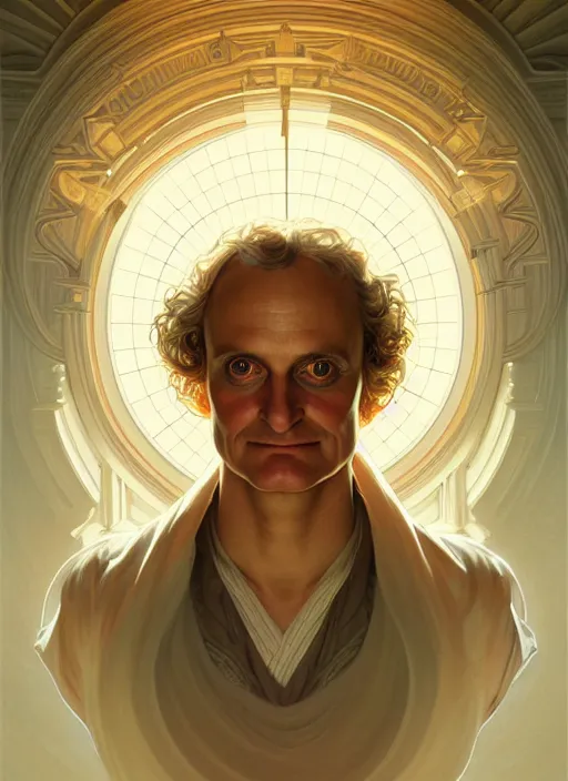 Image similar to symmetry portrait of isaac newton, studio lighting, intricate, elegant, highly detailed, digital painting, artstation, concept art, smooth, sharp focus, illustration, art by artgerm and greg rutkowski and alphonse mucha