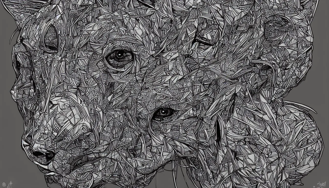 Image similar to thin long continuous lines form fox head by josan gonzalez