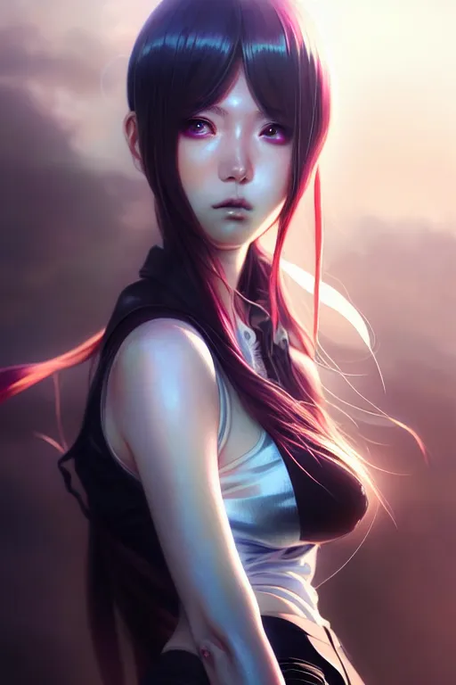 Image similar to ”ultra realistic, beautiful anime woman, modern, cyberpunk, intricate, elegant, super highly detailed, professional digital painting, artstation, concept art, smooth, sharp focus, no blur, no dof, extreme illustration, 8k resolution, beautiful, cinematic, art by artgerm and greg rutkowski and eiichiro oda”