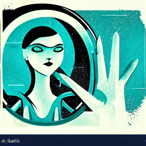 Image similar to art deco of a space woman, teal palettes, Alien horror inspired, random