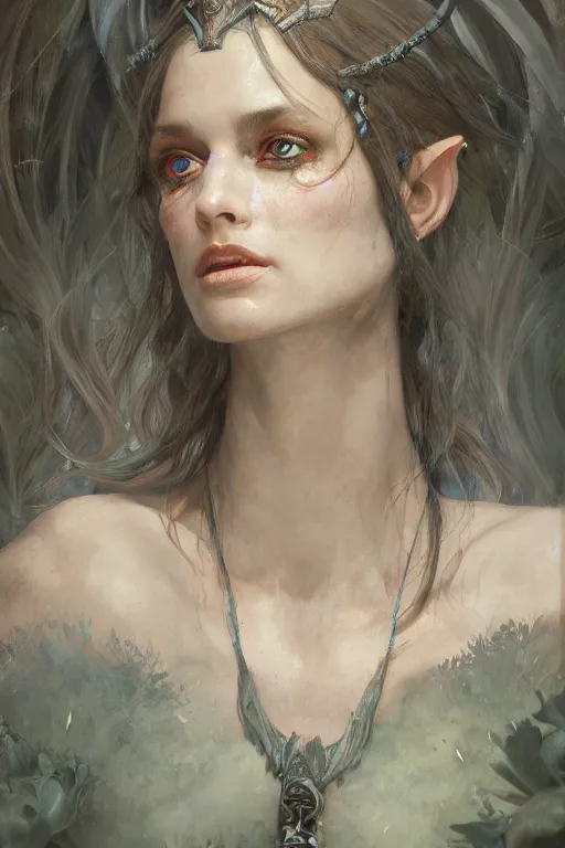 Image similar to an upper body portrait of a beautiful elf princess, oil painting, by Fernanda Suarez and and Edgar Maxence and greg rutkowski julie bell