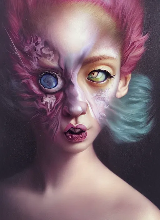 Image similar to pop surrealism, lowbrow art, realistic vin diesel painting, japanese street fashion, hyper realism, muted colours, rococo, natalie shau, loreta lux, tom bagshaw, mark ryden, trevor brown style,