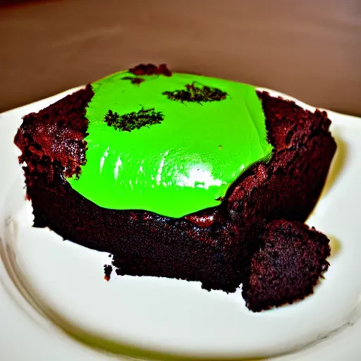 Prompt: chocolate cake with green lava