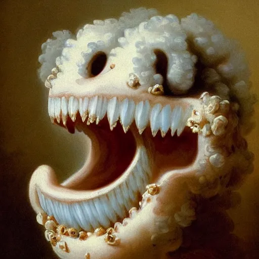 Image similar to wonderful world of anthropomorphic teeth painted by fragonard