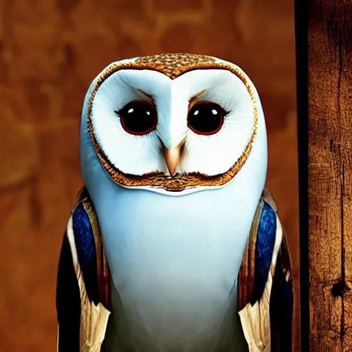 Prompt: Portrait of a barn owl wearing a suit, from Disney Pixar\'s Up (2009)