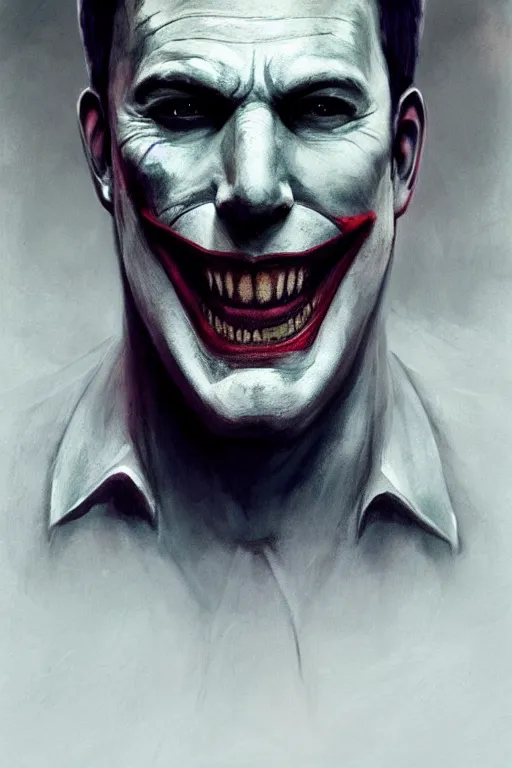 Image similar to Portrait of Ben Affleck as Joker, dc comics, dark, intricate, highly detailed, smooth, artstation, digital illustration by Ruan Jia and Mandy Jurgens and Artgerm and Wayne Barlowe and Greg Rutkowski and Zdislav Beksinski