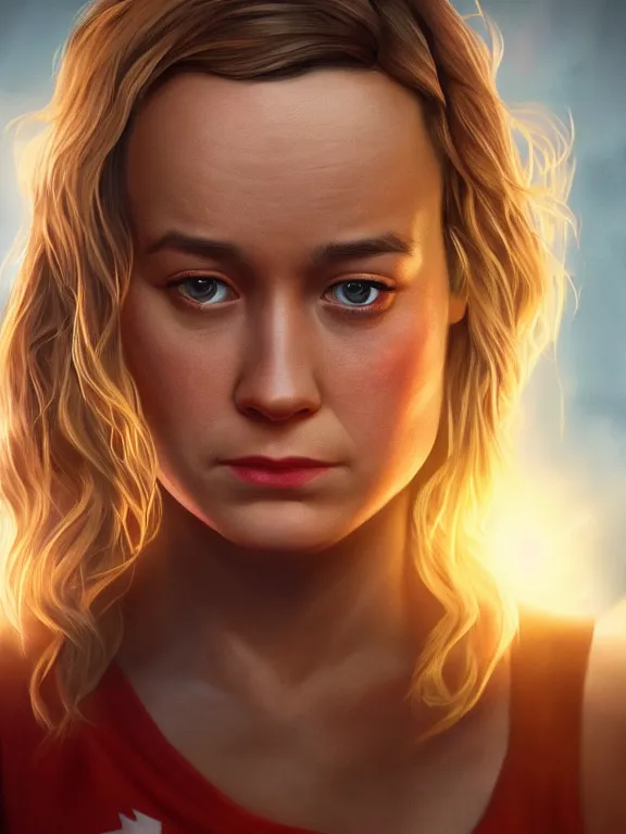 Image similar to portrait art of Brie Larson, 8k ultra realistic , lens flare, atmosphere, glow, detailed,intricate, full of colour, cinematic lighting, trending on artstation, 4k, hyperrealistic, focused, extreme details, unreal engine 5, cinematic, masterpiece