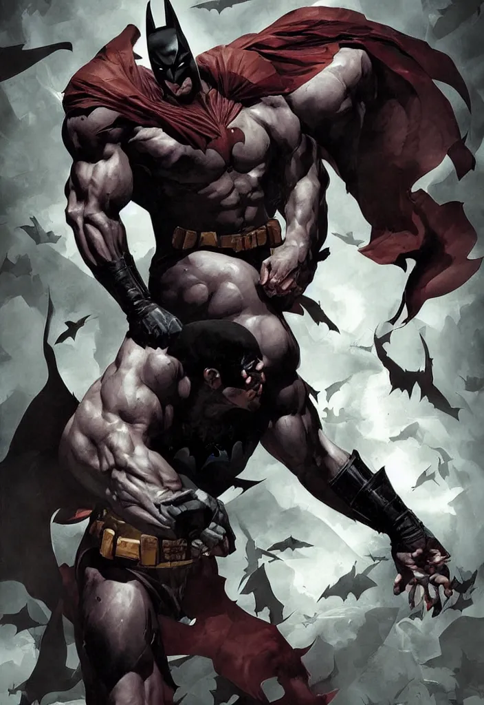 Image similar to beautiful young adult muscular slim batman character design by stanley lau, lee bermejo, alex ross, greg rutkowski, peter mohrbacher, vivid color scheme