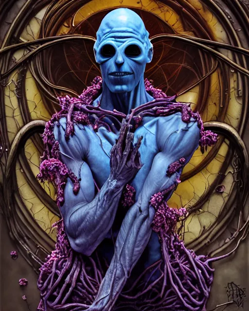 Prompt: the platonic ideal of flowers, rotting, insects and praying of cletus kasady ultimate carnage thanos dementor doctor manhattan chtulu nazgul bioshock, hands in namaskara mudra, detailed, intricate, hyperrealism, intense, scary, decay, dmt, art by brock hofer and artgerm and greg rutkowski and alphonse mucha