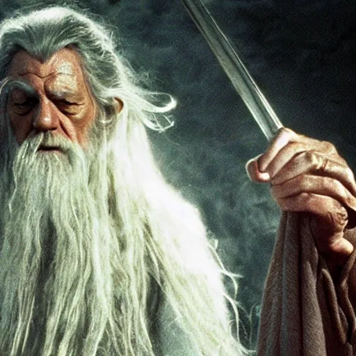 Prompt: shamanic ritual run by gandalf in the movie lord of the rings