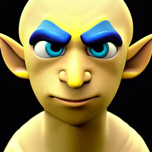 Image similar to Bust of a blue skinned male elf with yellow eyes, forwards facing, Pixar, high resolution, cute