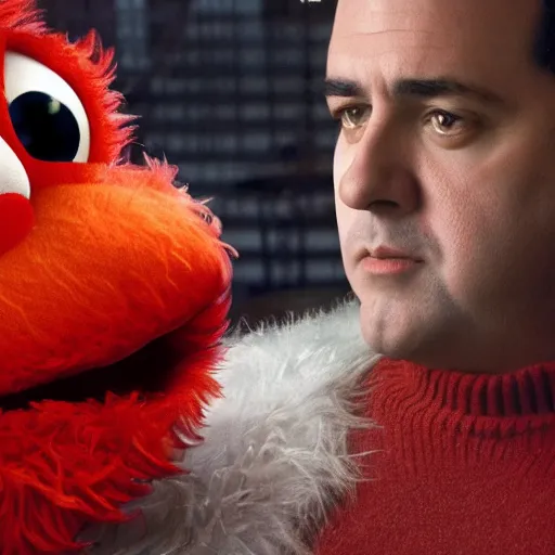 Image similar to elmo in the sopranos, 4 k, high detail, high - resolution photograph, professional photography, ultra - detail