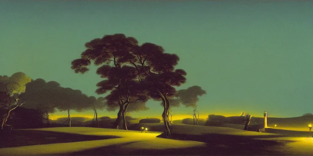 Image similar to a night landscape background, rob gonsavles, eyvind earle, heade martin johnson, edward hopper, armstrong rolf