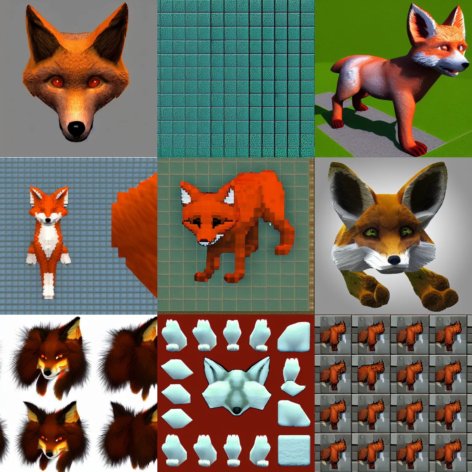 Prompt: tileable texture game asset with the texture of a fox's fur, UV unwrapped