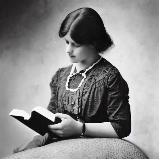 Image similar to a vintage 1 9 0 0 s kodachrome slide portrait of a young woman reading a book.