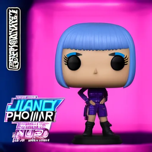 Image similar to funko pop of joi from blade runner 2 0 4 9 as a giant pink skinned translucent hologram with blue hair, neo noire