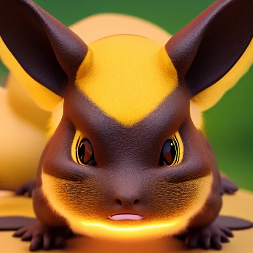 Image similar to photography of a realistic raichu animal, ultra detailed, 8 k, cinematic lighting, natural background, trending on artstation, pokemon