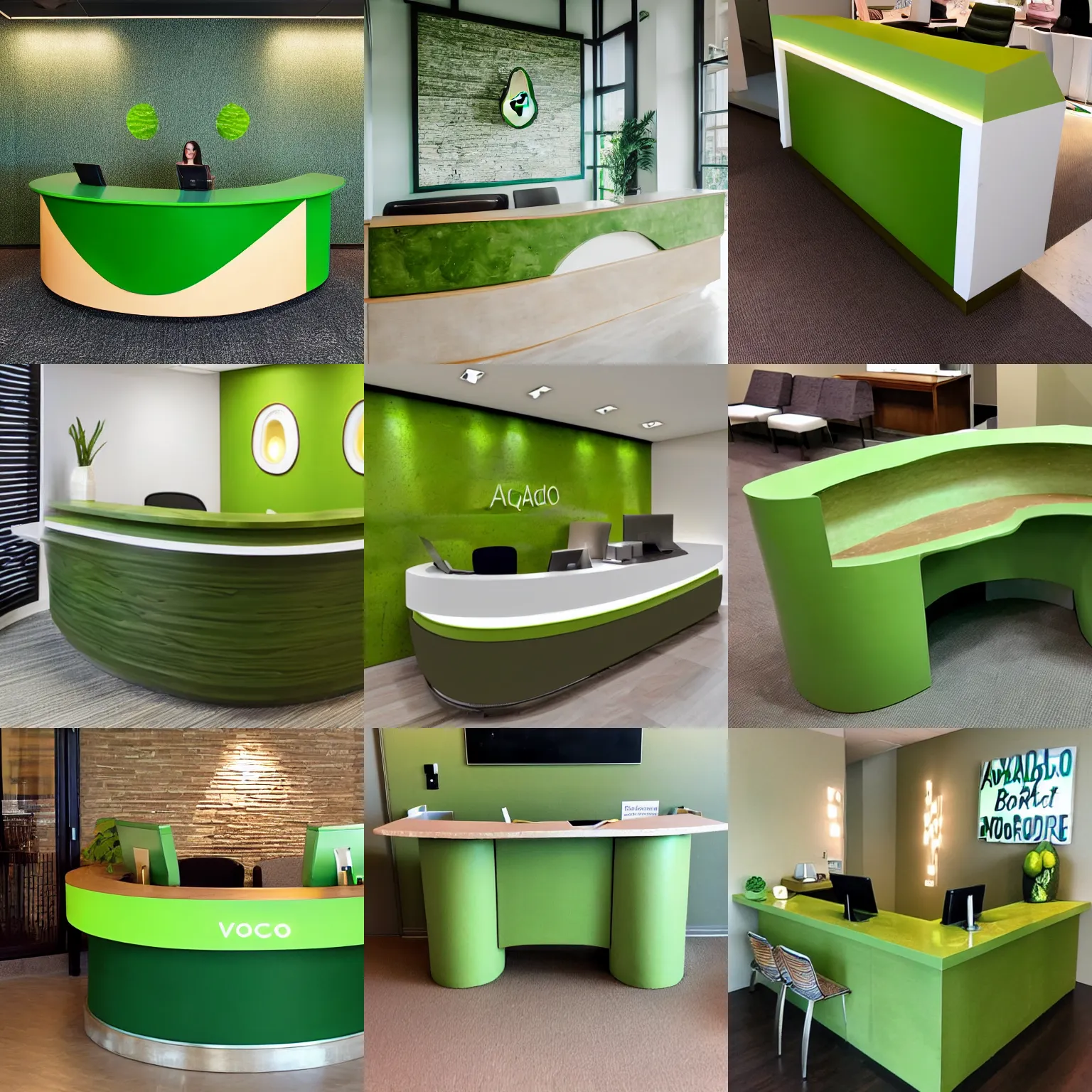 Prompt: Avocado colored reception desk
