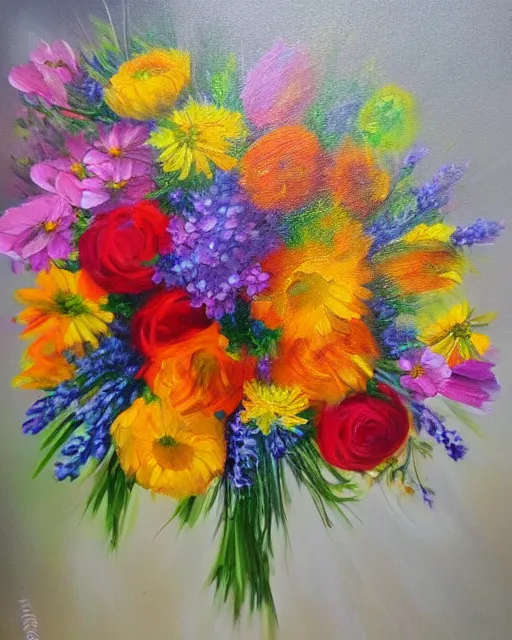 Image similar to oil on canvas illustration of the most beautiful bouquet of flowers, colorful, artstation, deviantart, pinterest, 5 0 0 pc