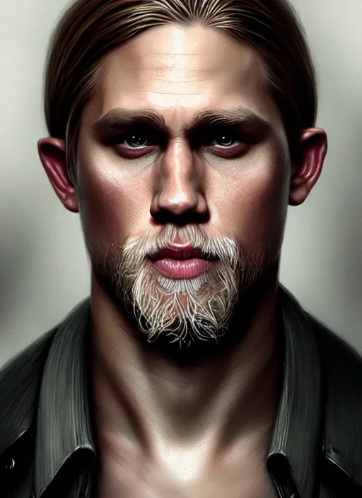 Image similar to portrait of charlie hunnam as a vampire, intricate, elegant, highly detailed, digital painting, artstation, concept art, smooth, sharp focus, illustration, art by wlop, mars ravelo and greg rutkowski