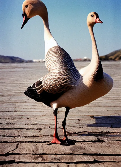 Prompt: ryan gosling fused with a goose, bird with arms, humanoid goose, natural light, bloom, detailed face, magazine, press, photo, steve mccurry, david lazar, canon, nikon, focus