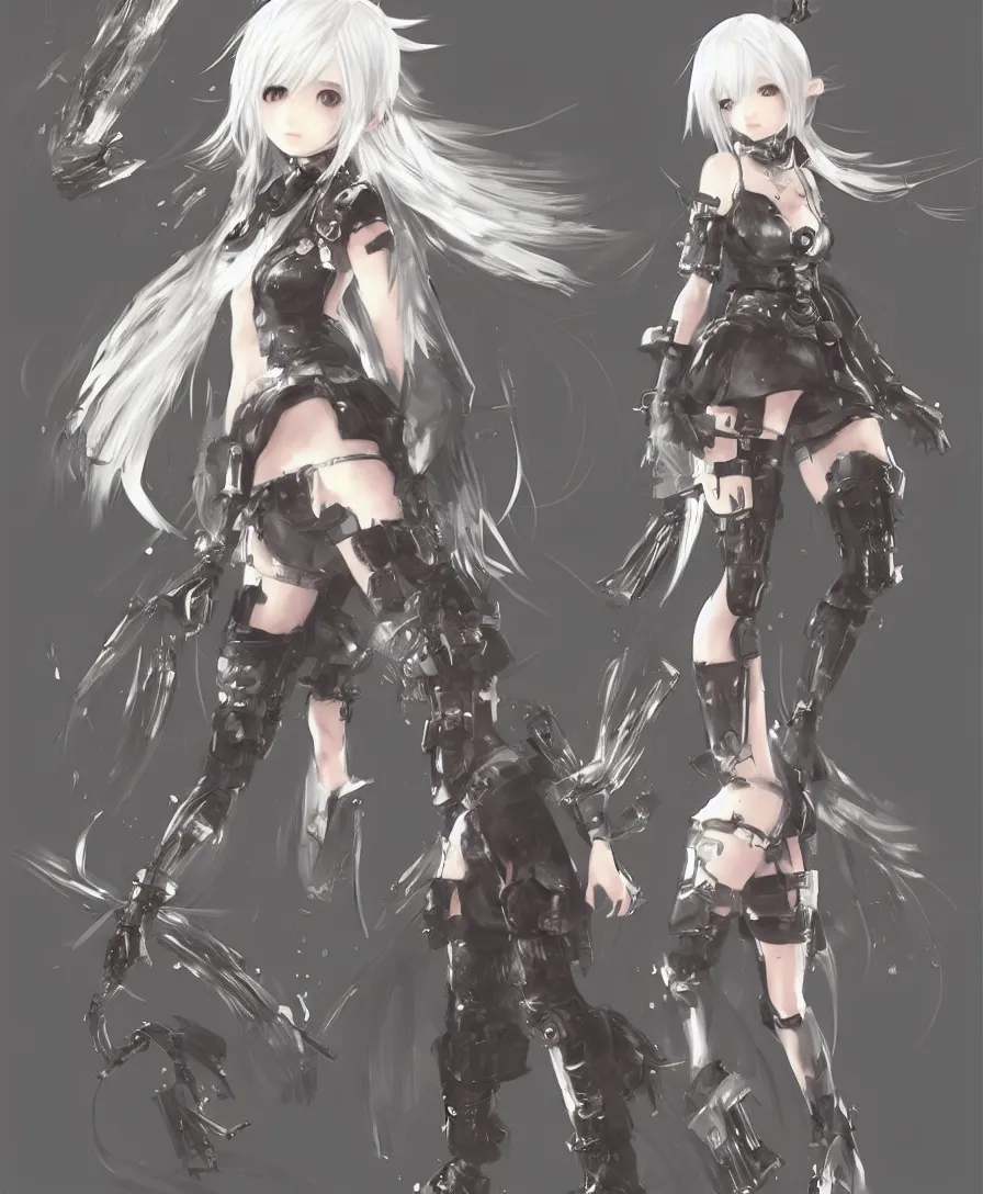 Image similar to concept art of a cute female video game character, final fantasy, rpg, japanese rpg, nier automata, yoshitaka amano