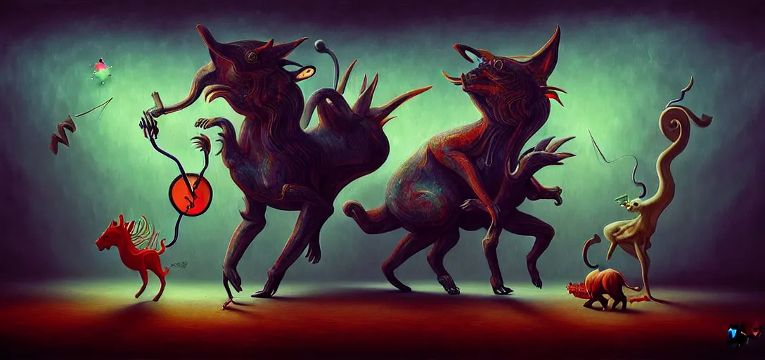 Image similar to strange mythical beasts of whimsy, surreal dark uncanny painting by ronny khalil