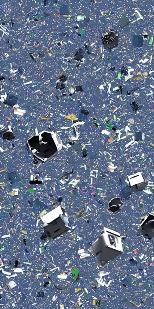 Image similar to robots have been put into recycling and destroying space debris.