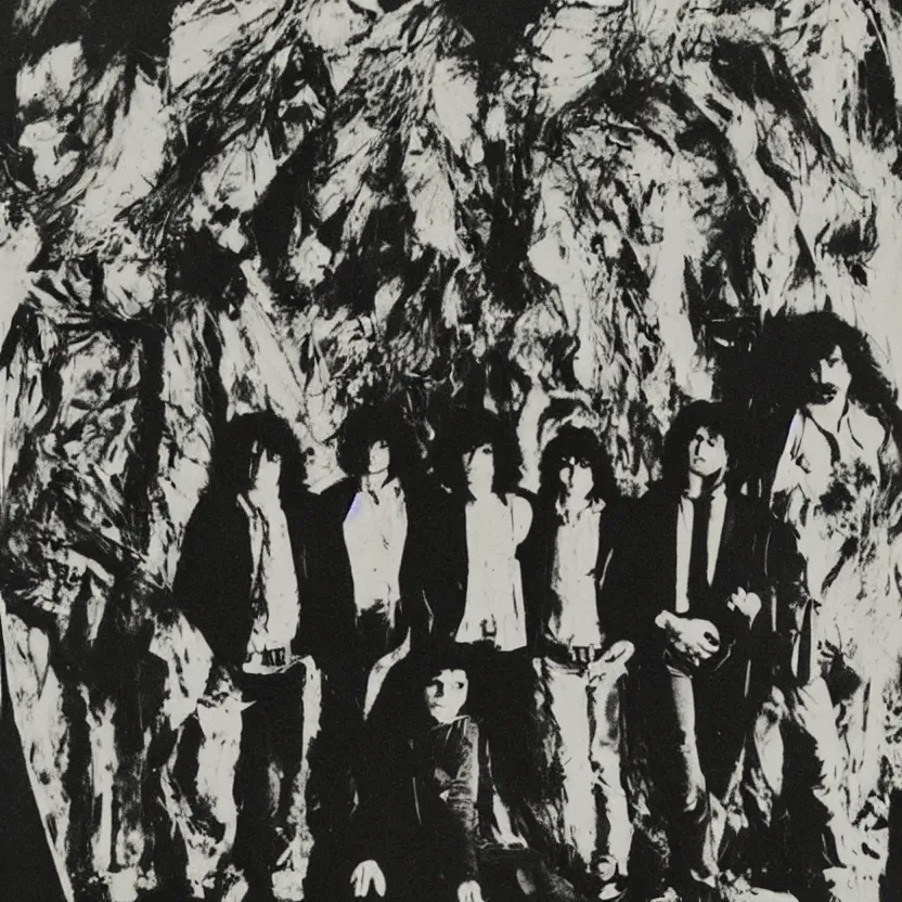 Image similar to a group of men standing next to each other, an album cover by Syd Barrett, pinterest, mannerism, antichrist, flickering light, 1970s