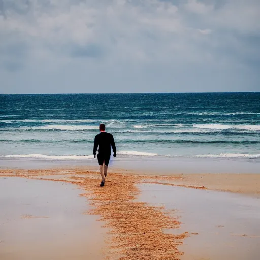 Prompt: a man walking on a beach