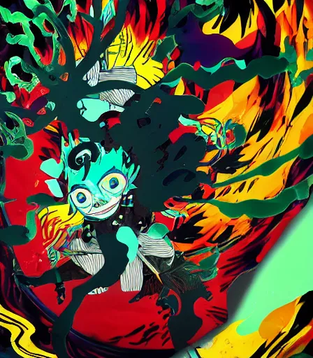 Image similar to Kimetsu no Yaiba by Alex Pardee and Nekro and Petros Afshar, and James McDermott,unstirred paint, vivid color, cgsociety 4K