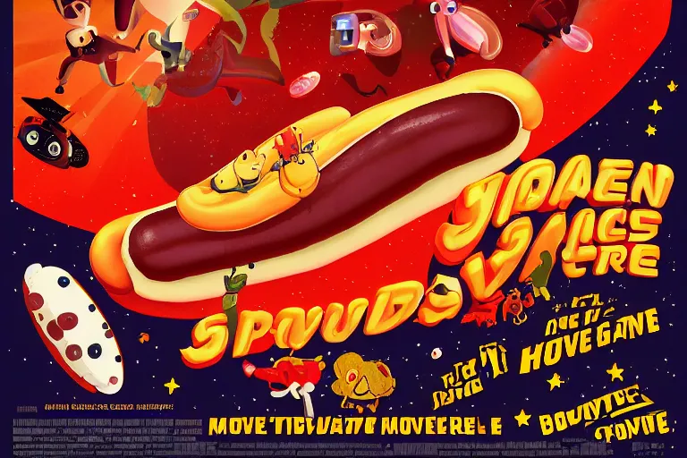 Image similar to movie poster art of a hot dog space adventure movie