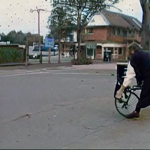 Prompt: security camera footage of jesus stealing a bike, cctv video