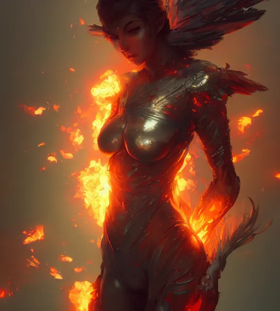 Image similar to a phoenix bathed in flames, by ruan jia and artgerm and range murata and wlop and ross tran and beeple. key art. fantasy illustration. award winning, artstation, intricate details, realistic, hyperdetailed, 8 k resolution.