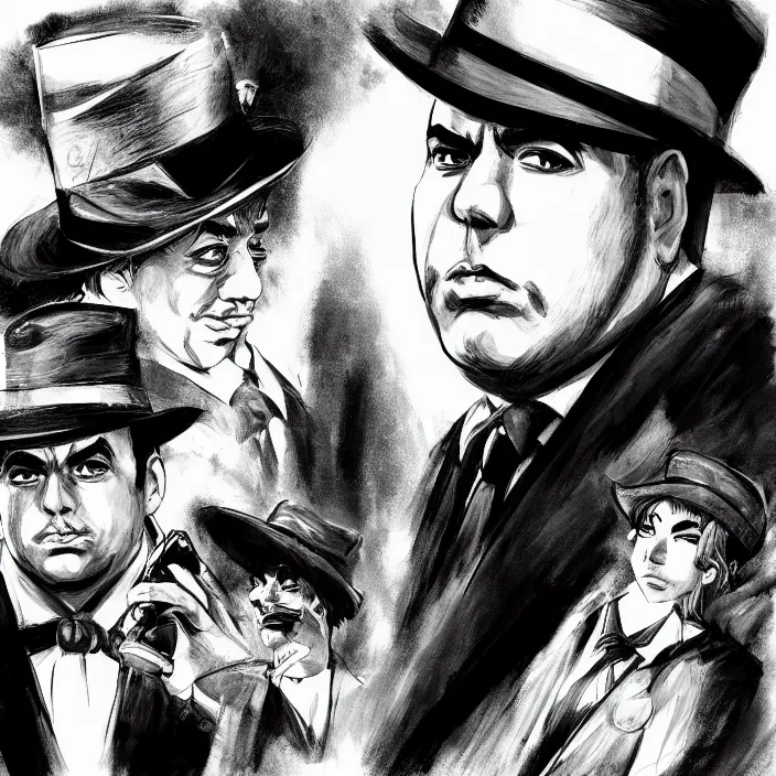 Image similar to portrait of al capone, anime fantasy illustration by tomoyuki yamasaki, kyoto studio, madhouse, ufotable, trending on artstation