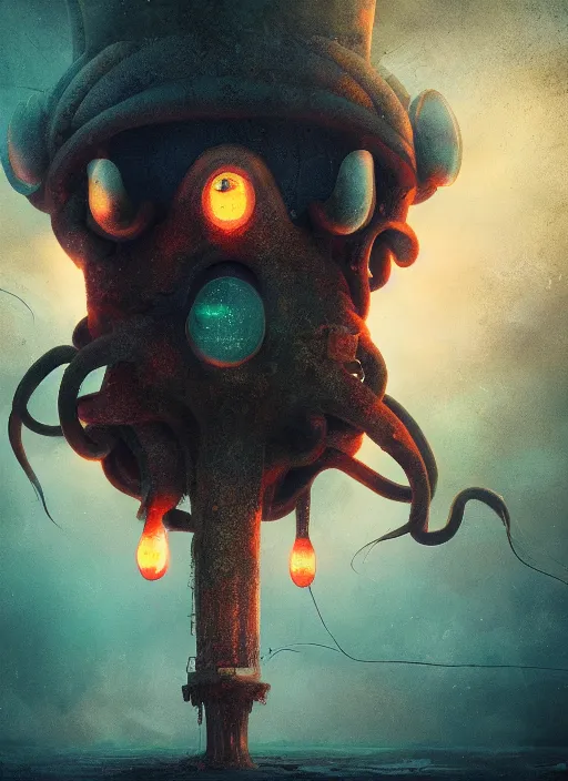 Image similar to glowing squid in burning vapor dramatic lighting, artstation, matte painting, alexander fedosav, alexander jansson