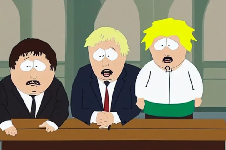 Image similar to still of boris johnson and emmanuel macron on south park