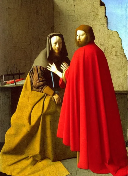 Image similar to red cloth, medieval painting by jan van eyck, johannes vermeer