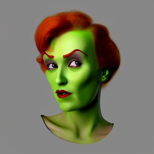 Image similar to redhead woman, art nouveau, villian, green, Cinema4D