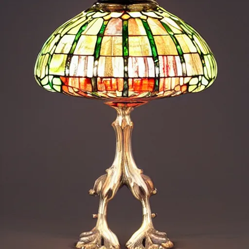 Image similar to a lamp in the shape of a cat with black accents designed by louis comfort tiffany