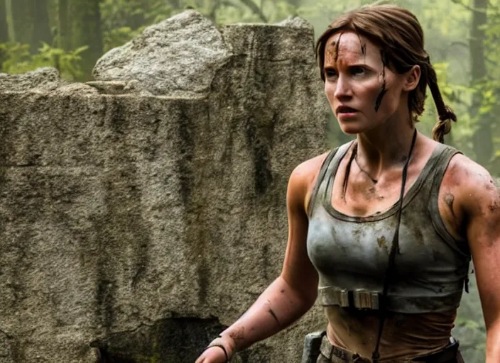 Image similar to film still of!!!! daisy edgar jones!!! as lara croft in new tomb raider movie, 8 k