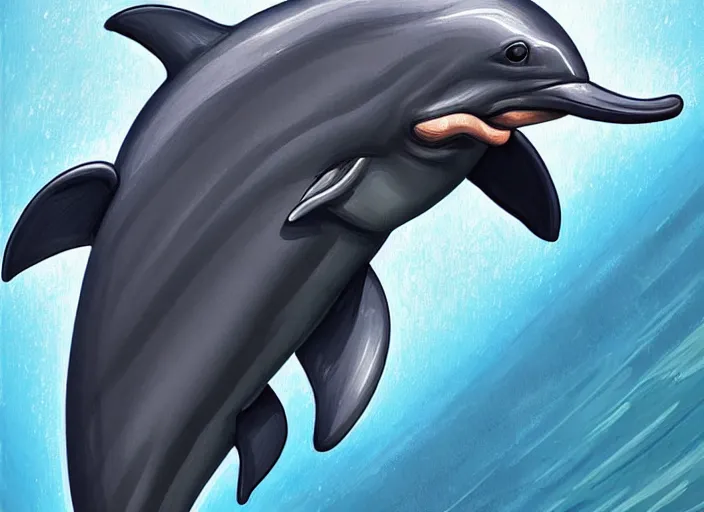 Image similar to symmetrical - photo!! low - angle!! painting of a dolphin in full swat gear, full frame photograph, zeiss lens, intricate, elegant, highly detailed, centered, digital painting, artstation, concept art, smooth, sharp focus, illustration, artgerm