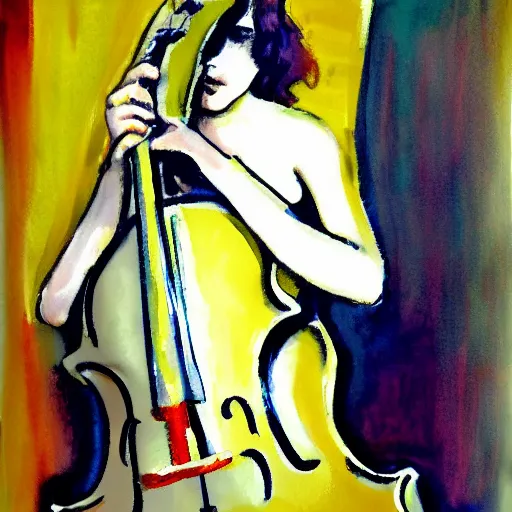 Prompt: girl with the body as cello by rutkowski